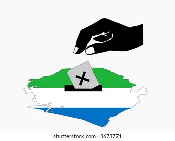 votação em mão com boletim de voto nas eleições de Serra Leoa