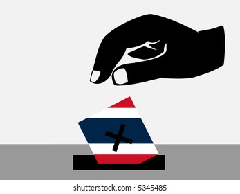 Hand voting with ballot paper in Thai election