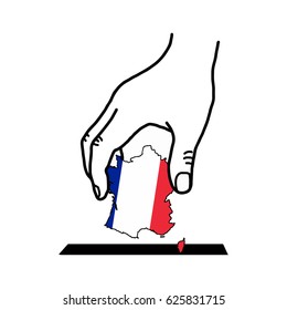 hand voting with french map with color flag color vector illustration