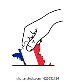 hand voting with french map with color flag color vector illustration