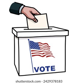 Hand Voting USA America Ballot Box Doodle Drawing Election Vote Vector Illustration