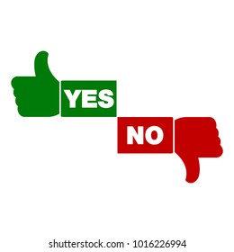 Hand voting with Yes and No. Thumb up and down red and green icon.