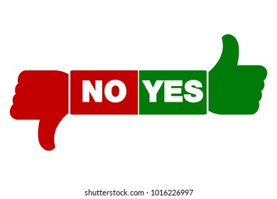 Hand voting with Yes and No. Thumb up and down red and green icon.