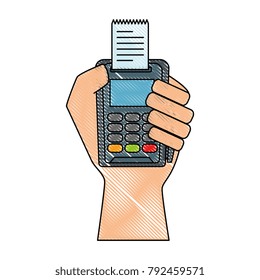 hand with voucher machine isolated icon