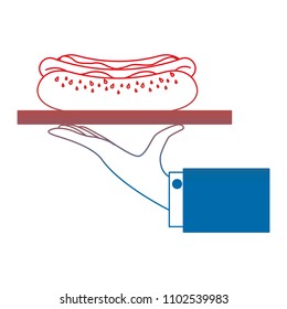 hand waiter lifting tray with hot dog