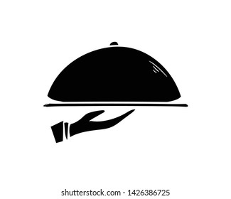 Hand of waiter with serving doodle drawing