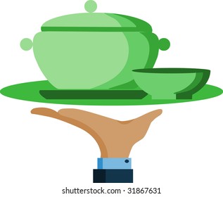 hand of waiter with tray