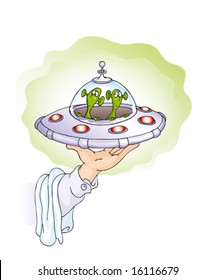 Hand of the waiter with UFO (vector)