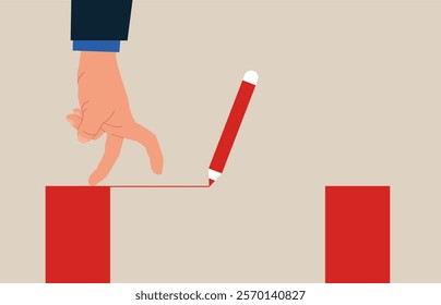 Hand walking on rope. Business deal, agreement, contract, executive handshaking. Flat vector illustration