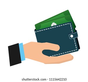 hand with wallet and bills dollars