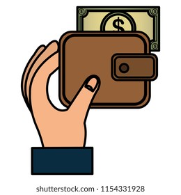hand with wallet and bills dollars
