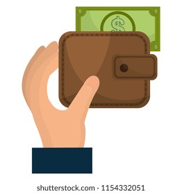 hand with wallet and bills dollars