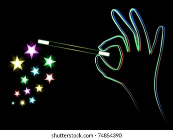 hand with wand doing a trick