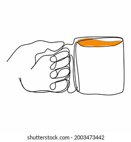Hand with warm and sweet coffee line art vector illustration. Beautiful, hot, drink, beverage. High resolution, isolated on white. Used for background, symbol, icon, decoration. Isolated on white.