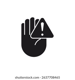 Hand with Warning Sign icon, Risk Prevention Concept. This icon uses editable glyp style eps file.