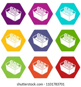Hand wash 60 degrees celsius icons 9 set coloful isolated on white for web