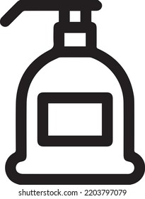hand wash with alcohol sanitiser, icon, disinfect antimicrobial gel, dispenser bottle, liquid soap, thin line symbol on white background