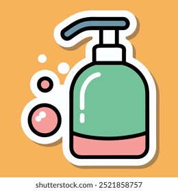 Hand Wash Bottle Sticker with Pump, Bubbles, and Bold Outline for a Clean Sticker Style