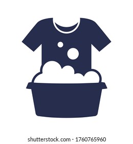 hand wash clothes in a basin black icon. flat vector illustration.