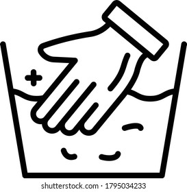 Hand Wash Concept, Human hand with Washtub Vector Icon Design, Care labels tag sign, Laundry and Dry Cleaning symbols on white background