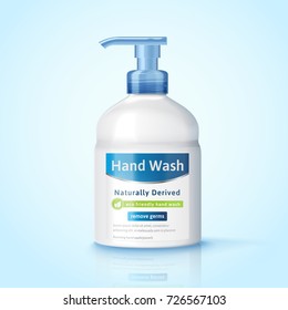 Hand wash dispenser bottle mockup, hygiene product package design in 3d illustration