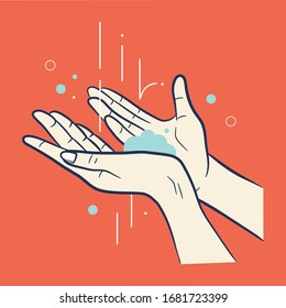 Hand wash flat vector illustration. Personal hygiene. Disinfection, skin care. Antibacterial washing