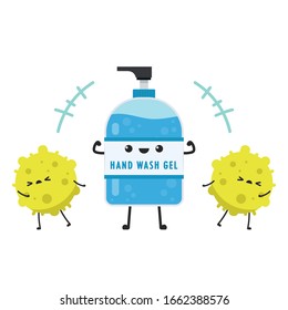 Hand wash gel character. Hand wash gel vector. Hand wash gel and Bacteria vector.