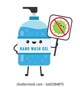 Hand wash gel character. Hand wash gel vector. Hand wash gel and Bacteria vector.