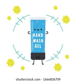 Hand wash gel character. Hand wash gel vector. Hand wash gel and Bacteria vector.