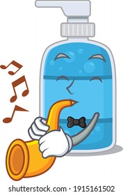 Hand wash gel musician of cartoon design playing a trumpet