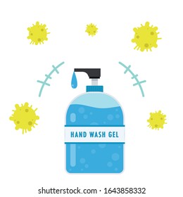 Vector de gel de lavado manual. Gel lavado manual y vector de bacterias.