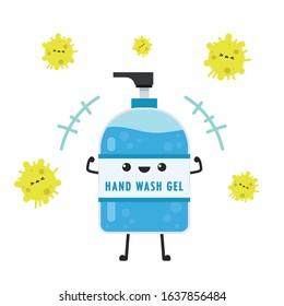 Hand wash gel vector. Hand wash gel character design. Hand wash gel and Bacteria vector.