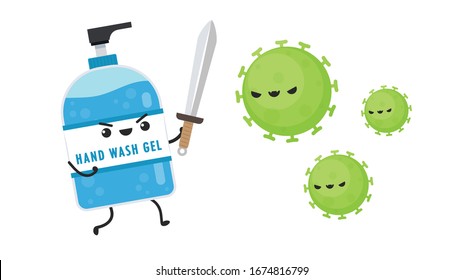 Handwaschen der Gel-Vektorillustration. Handwaschen Gel-Design. Handwaschgel und Bakterien-Vektorillustration.