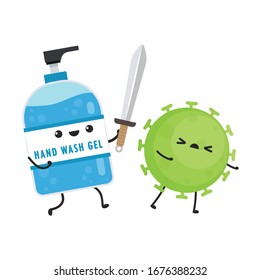 Handwaschen der Gel-Vektorillustration. Handwaschen Gel-Design. Handwaschgel und Bakterien-Vektorillustration.