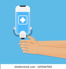Hand wash gel vector illustration. Disinfection botle care. Sanitation hand