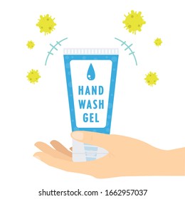 Vector de gel de lavado manual. Símbolo gel de lavado manual. Vector de mano. Vector bacteriano.
