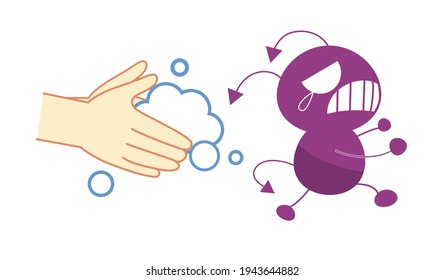 Hand wash and germ character illustration