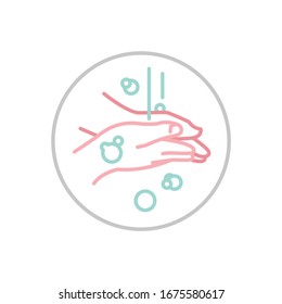 Hand wash hygiene icon. Respiratory hygiene sign. Anti-bacterial hands washing pictogram. Medical care concept. Vector illustration isolated on a white background