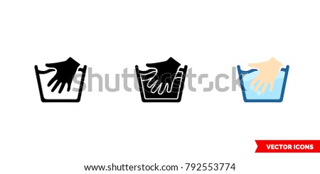 Hand wash icon of 3 types: color, black and white, outline. Isolated vector sign symbol.