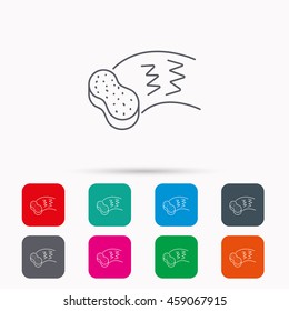 Hand wash icon. Cleaning sponge sign. Linear icons in squares on white background. Flat web symbols. Vector
