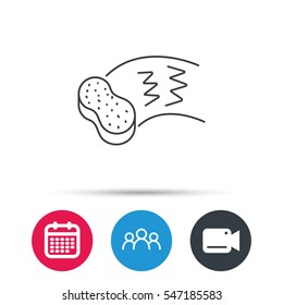 Hand wash icon. Cleaning sponge sign. Group of people, video cam and calendar icons. Vector