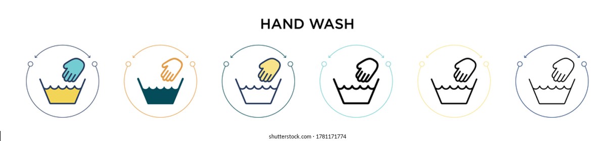 Hand wash icon in filled, thin line, outline and stroke style. Vector illustration of two colored and black hand wash vector icons designs can be used for mobile, ui, web