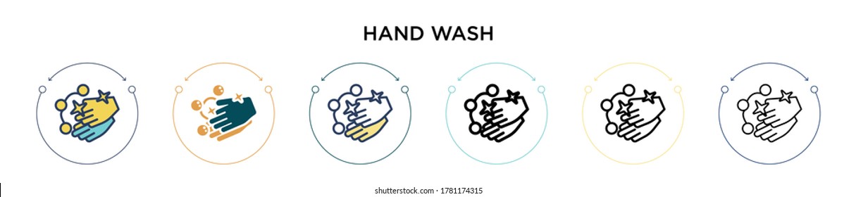 Hand wash icon in filled, thin line, outline and stroke style. Vector illustration of two colored and black hand wash vector icons designs can be used for mobile, ui, web