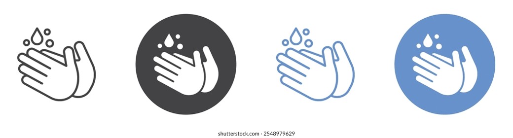 Conjunto de símbolos de línea plana de icono de lavado a mano.