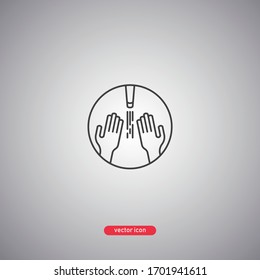 Hand wash icon isolated on gray background. Personal hygiene. Symbol in the leaked lines. Vector illustration.