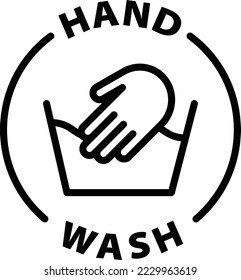 hand wash icon. Isolated vector black outline stamp label rounded badge product tag on transparent background. Symbol.