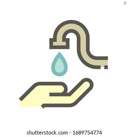 Hand wash icon to protect yourself from coronavirus (covid-19). And prevent spread, infection and transmitted. By using soap, water, alcohol spray and gel to kills viruses or disease. 64x64 pixel icon