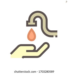 Hand wash icon to protect yourself from coronavirus (covid-19). And prevent spread, infection and transmitted. By using soap, water, alcohol spray and gel to kills viruses or disease. 64x64 pixel icon
