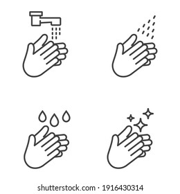 Hand Wash Icon Set In Line Style, Clean Hands Symbol, Icon For Websites And Print