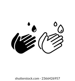 Hand wash line and glyph icon. Handwashing of hygiene procedure, disease prevention, disinfecting hand with sanitizer gel or disinfectant drops. Vector illustration. Design on white background. EPS 10